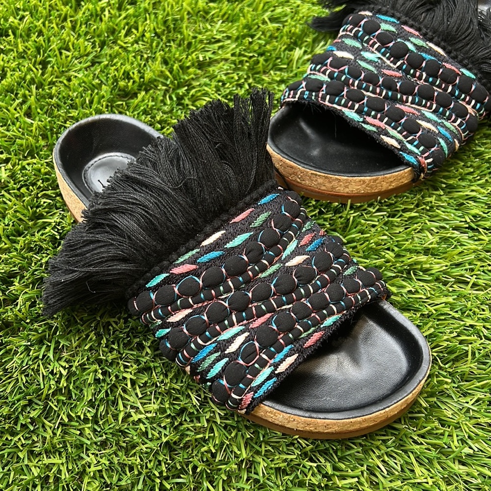 NWOB Chloe Kerenn Woven Leather Fringe Sandal Slide - Picture 12 of 15